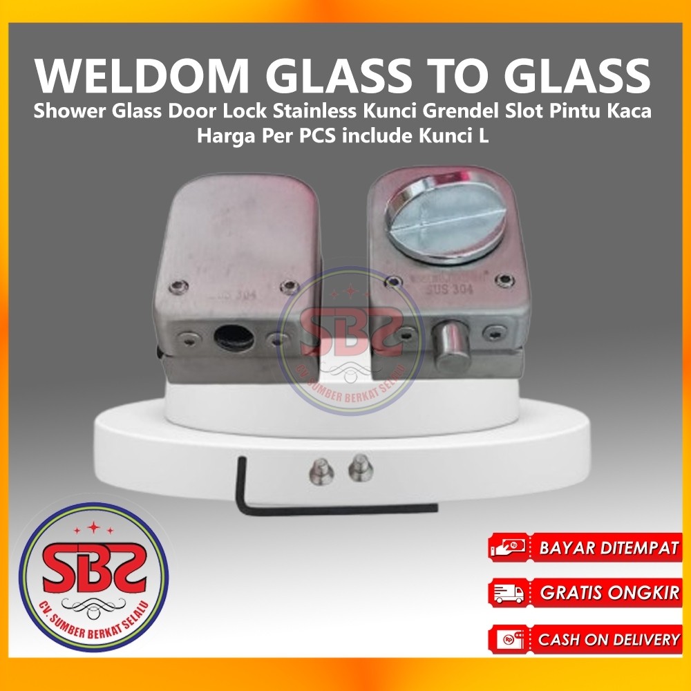 WELDOM Shower Glass Door Lock Stainless Kunci Grendel Slot Pintu Kaca Gerendel / Grendel Kunci Slot 