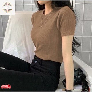 Baju Korea / BAJU ATASAN GISELLA RAJUT WANITA LENGAN PENDEK/BLOUSE RAJUT LENGAN PENDEK