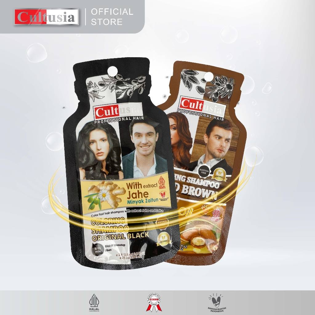 Shampo Uban Penghitam Rambut Uban 25ml Sachet Cultusia Shampoo Original Black dengan Ekstrak Jahe & 