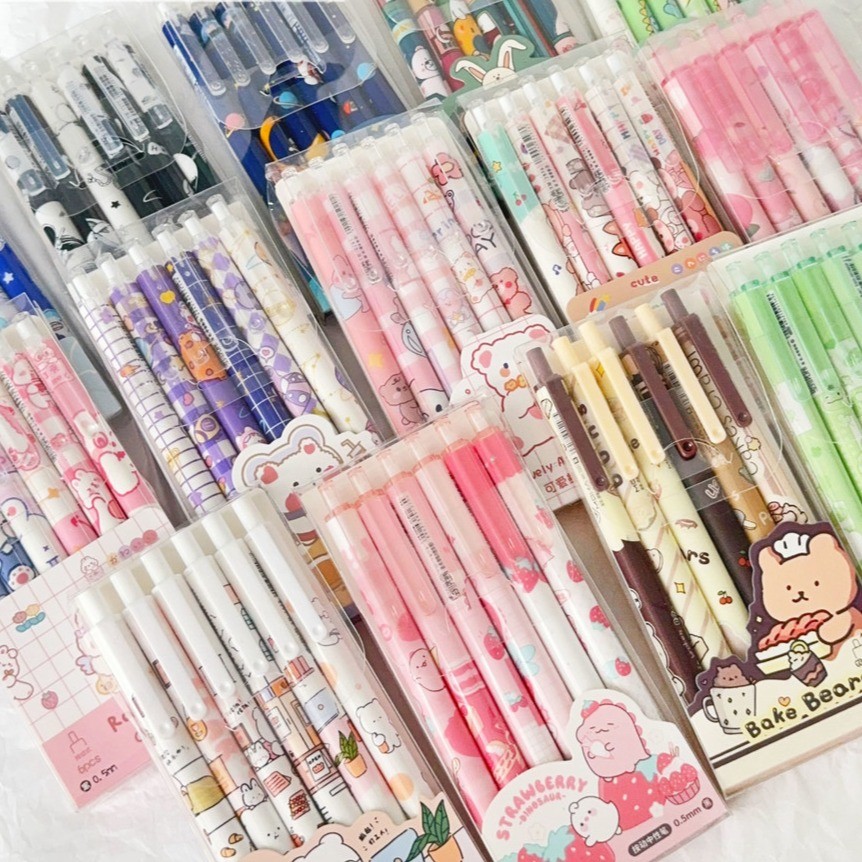 

6pcs Pulpen Pena Pen Pulpen Aesthetic Gel Pen Lucu Pulpen 1 Pack Bolpoin Bulpen Pena Gel Pink School Stuff Alat Tulis Stationery Korea barang aesthetic