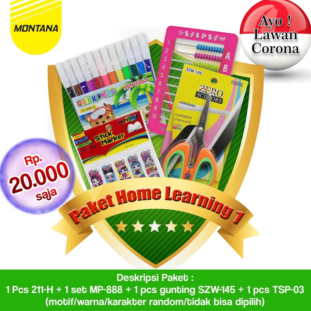 

MONTANA HOME LEARNING SET1!!! 1 Set Spidol Marker (MP-888) +1 Pcs Sempoa (TSP-03) + 1 Pcs Gunting(SZW-145) + 1 Set Sticky Note (211-H)