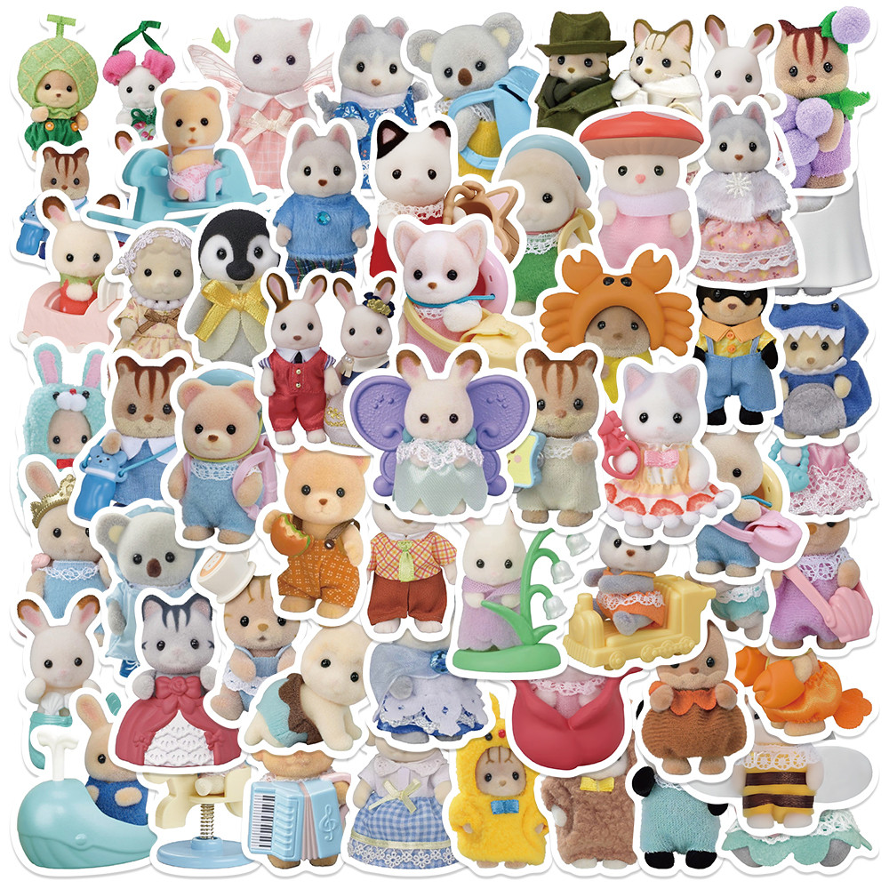 

55pcs Cute Doll Cartoon Bear Rabbit Stickers For Water Bottle Laptop Luggage Skateboard Guitar Stationery Kids Toy Decal Sticker