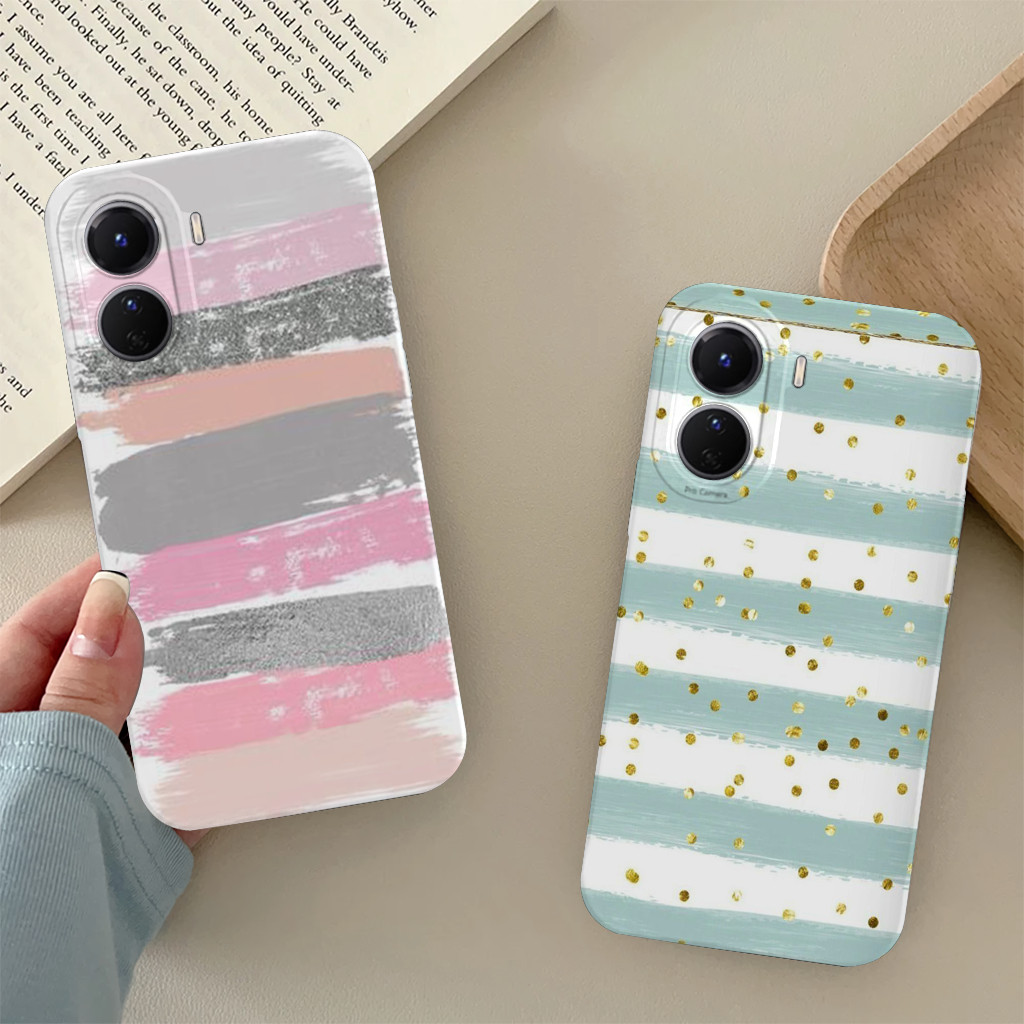Cassing Vivo Y16 Case Pelindung Camera Motif Abstrak Estetik