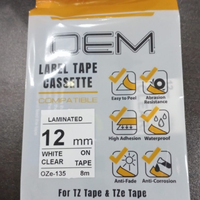 

BROTHER LABEL TAPE REFILL CARTRIDGE TZE PITA INK 12mm PTouch OZe135 OZE-135 OZE 135 WHITE ON CLEAR TRANSPARAN PT-E100VP PT-E1110VP PT-E300VP PT-E550W PT-D600 PT-D610BT PT-D210 PT-D450 PT-H110 PT-H105 PT-P750W PT-P900W PT-P950NW PT-9700PC PT-9800PCN