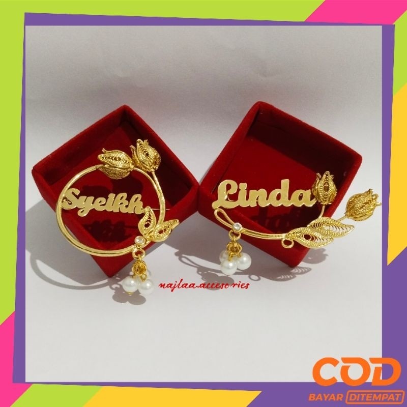 bros nama titanium model bunga,bros custom nama,bros nama cantik