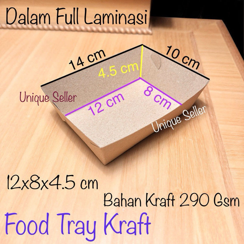 Food Tray Paper Tray S Small Kraft 12x8x4.5 Laminasi 290 Gsm / Paper Food Tray Kecil Kotak Kraft / T