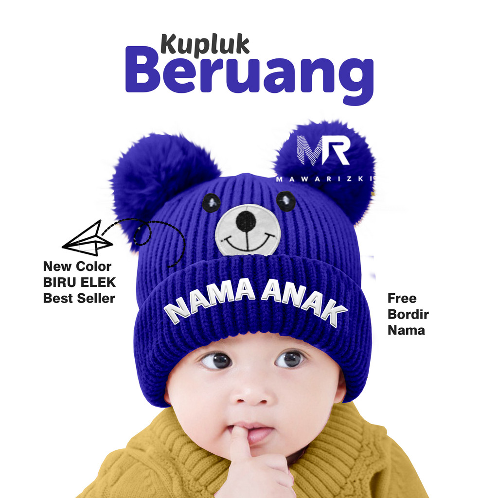 topi bayi laki laki anak motif beruang gratis bordir request nama anak sendiri