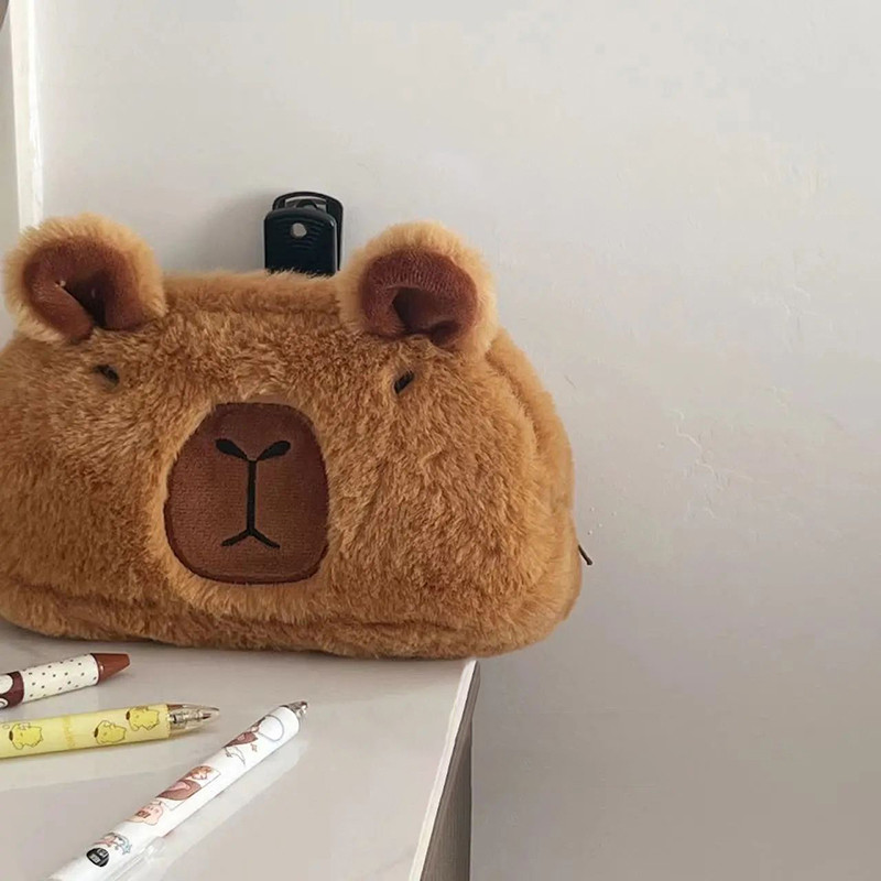 

Cute Plush Capybara Pencil Storage Bag Cartoon Animal Pen Case Multifunction Large Capacity Stationery Pouch