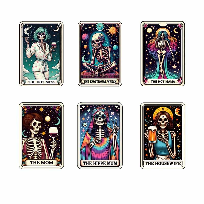 

Fashion Tarot Card Skull Iron On DTF Transfer Drink Wine Sticker On T Shirt Fashion Heat Transfer Print Patch DIY Custom