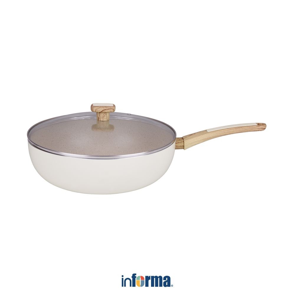 Informa Cooking Color 28 cm Hoshiko Wajan Wok Marble Frypan Pan Teflon Penggoreng Alat Masak Perleng