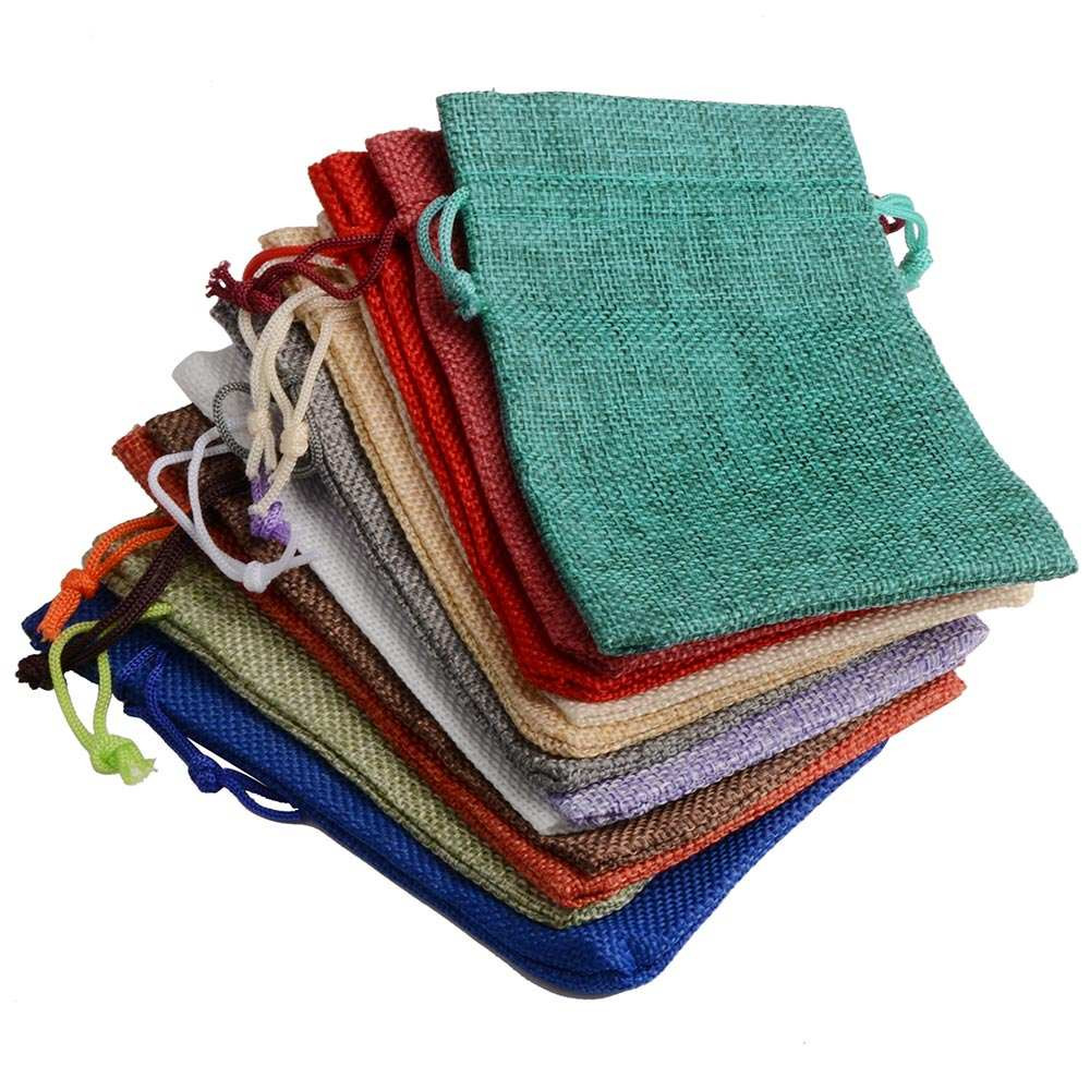 

10pcs/lot Drawstring Natural Burlap Gift Bag Multi Size Flax Jewelry Packaging Wedding Party Candy Bags Can Print Logo