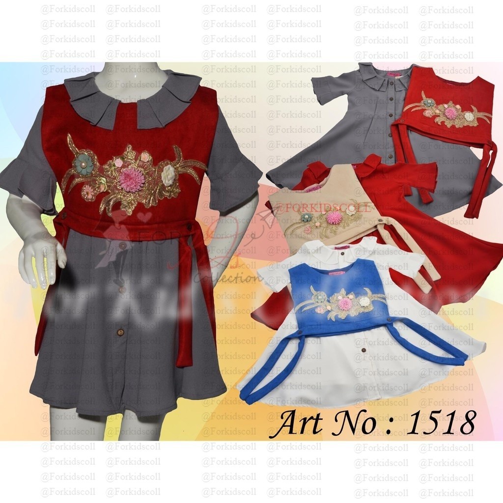 Kemeja Tunik Anak Perempuan Dengan Kombinasi Rompi Bahan Suede Bordir