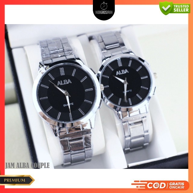 Jam Tangan Couple/Sepasang Fashion Alba KW 3600 Tali Rantai - COD - Free Box Dan Baterai Cadangan - 