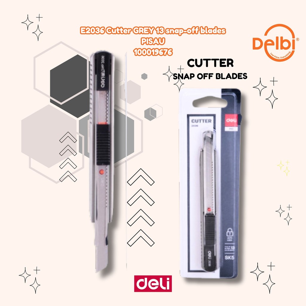 

Deli Cutter dengan pisau baja SK5 memudahkan untuk memotong sistem kunci otomatis E2036 Cutter GREY 13 snap-off blades PISAU BX12