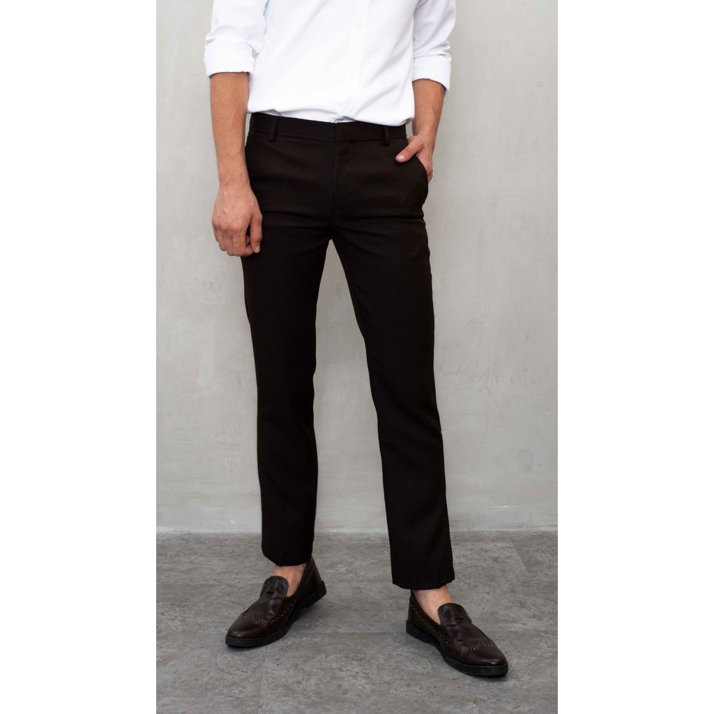 Celana Bahan Kerja Pria Formal Slim Fit coklat trouser + belt - 38