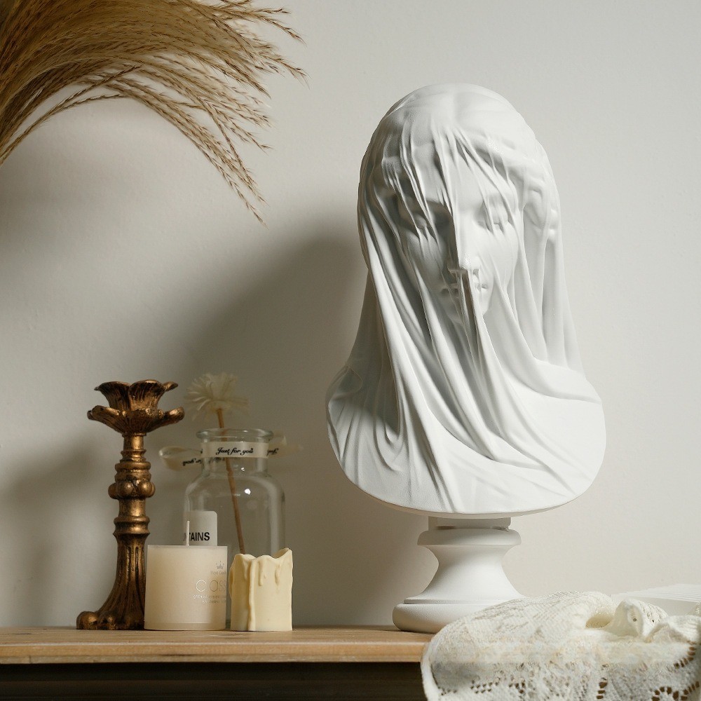 Veiled Lady Bust Greek Goddess Statue Classic Roman Mythology Gifts Maiden Sculpture Home Living Roo