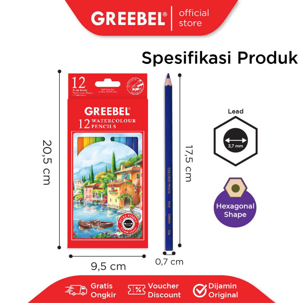 

GREEBEL Pensil Warna Color Pencil / Watercolour Pencils / Mewarnai Menggambar