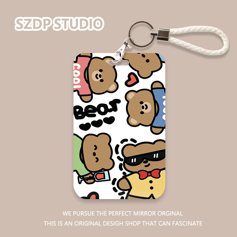 

ID CARD Pola beruang coklat kartun Korea, penutup pelindung gantungan kunci terintegrasi kawaii lucu, penutup pelindung kartu bank, kartu ID, penutup pelindung kartu bus