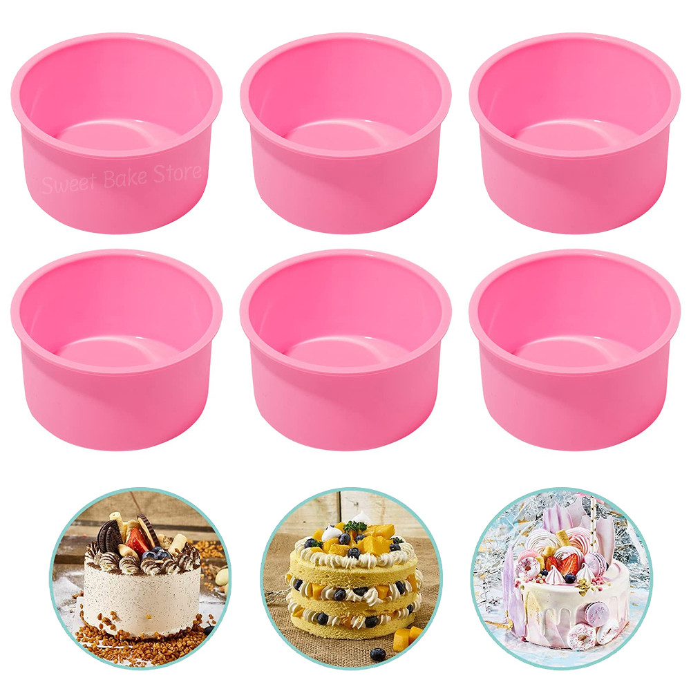 

6PCS/Set 4 Inch Round Shape Mold, Silicone Small Cake Pan, Mousse Dessert Cylinder Mould, For Pastry, Bread, Baking Accessories
