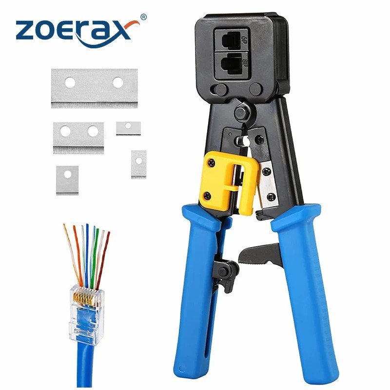 ZoeRax RJ45 Crimp Tool Pass Through Cat5 Cat5e Cat6 Crimping Tool for RJ45/RJ12 Regular and End-Pass