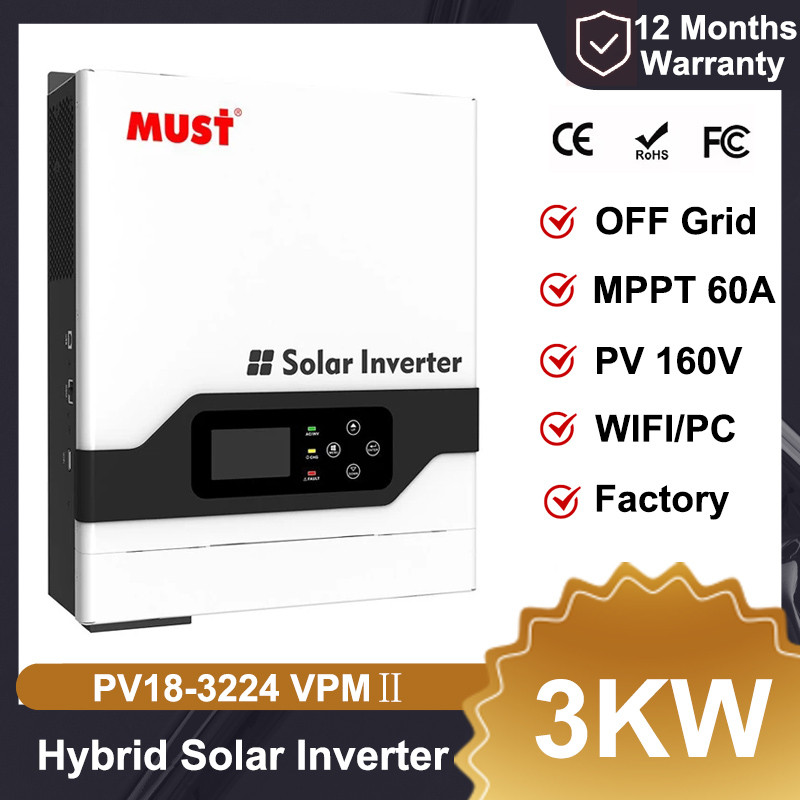 MUST PV1800 Ⅱ 3KW 24V Home MPPT Solar Hybrid Inverter MAX Charge Current 120A PV 160V Off Grid Solar