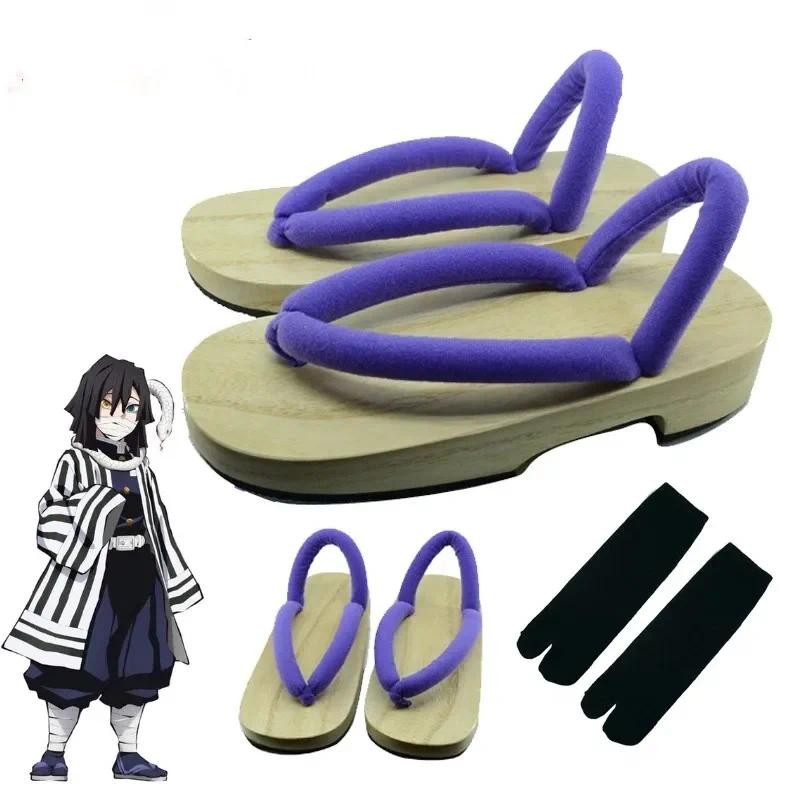 Demon Slayer iuro obanai cosplay costume shoes men women Geta with socks for Halloween party shoes a