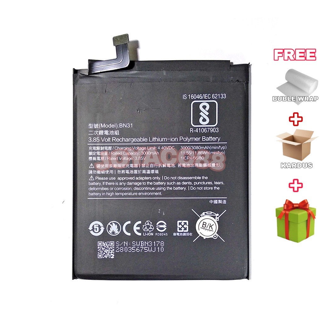 BATRE XIAOMI BN31  READMI NOTE 5A  READMI 5X  Mi-A1  READMI 5A PRO  READMI S2  Y1 LTE BATERAI BATERY