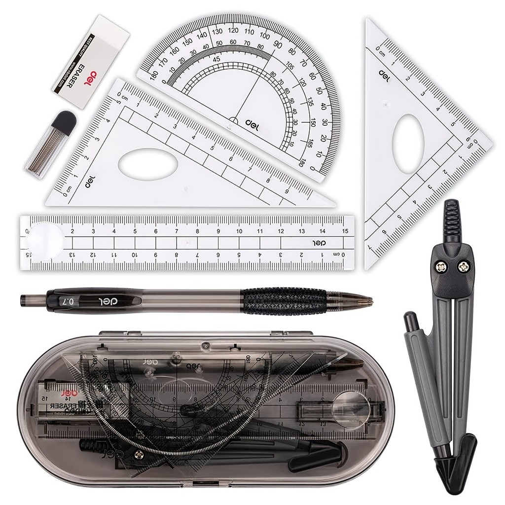 

8pcs Mathematical Set Compass Lead Straight Ruler Combination for Students 2024 School Supplies Cute Math Drawing Measuring Tool