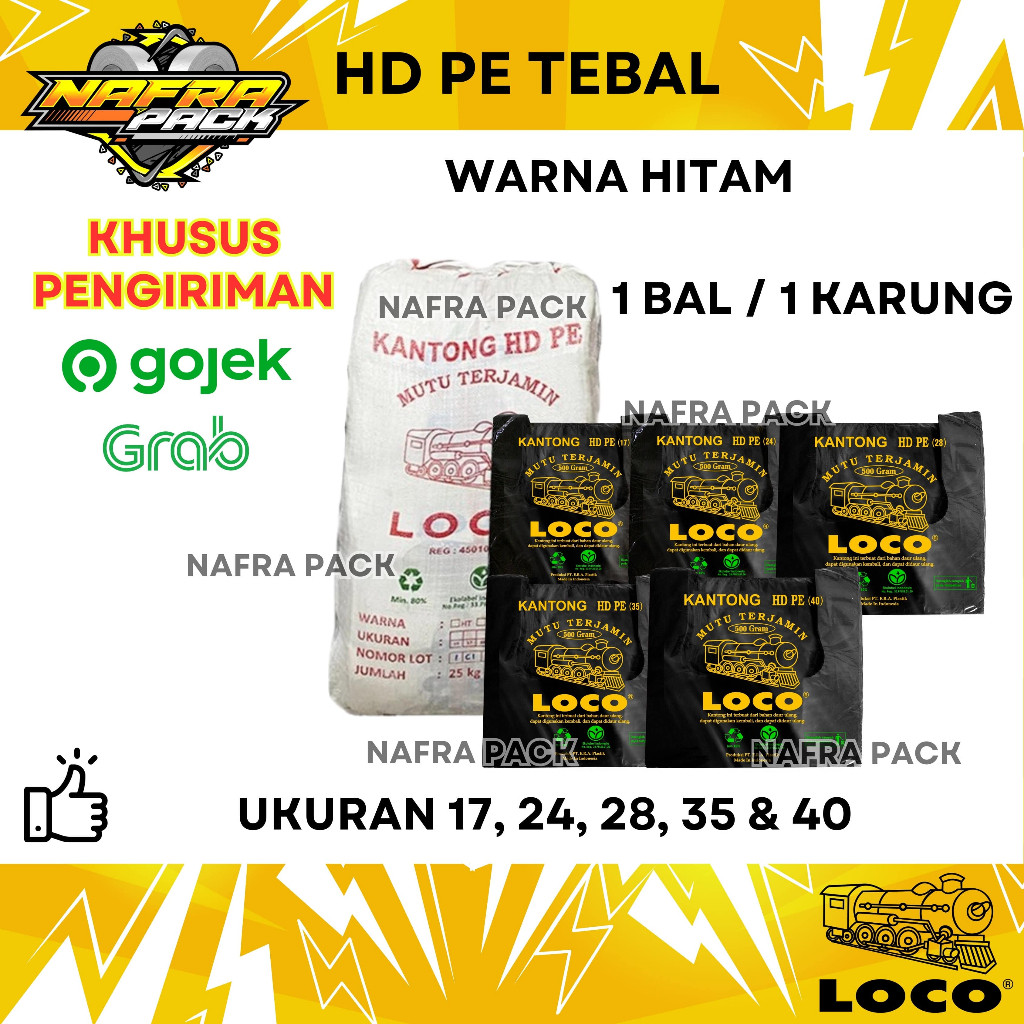 (SPX INSTANT / GOSEND) Kantong Plastik Kresek LOCO HD PE Tebal Hitam ukuran 17 24 28 35 40 1 BAL