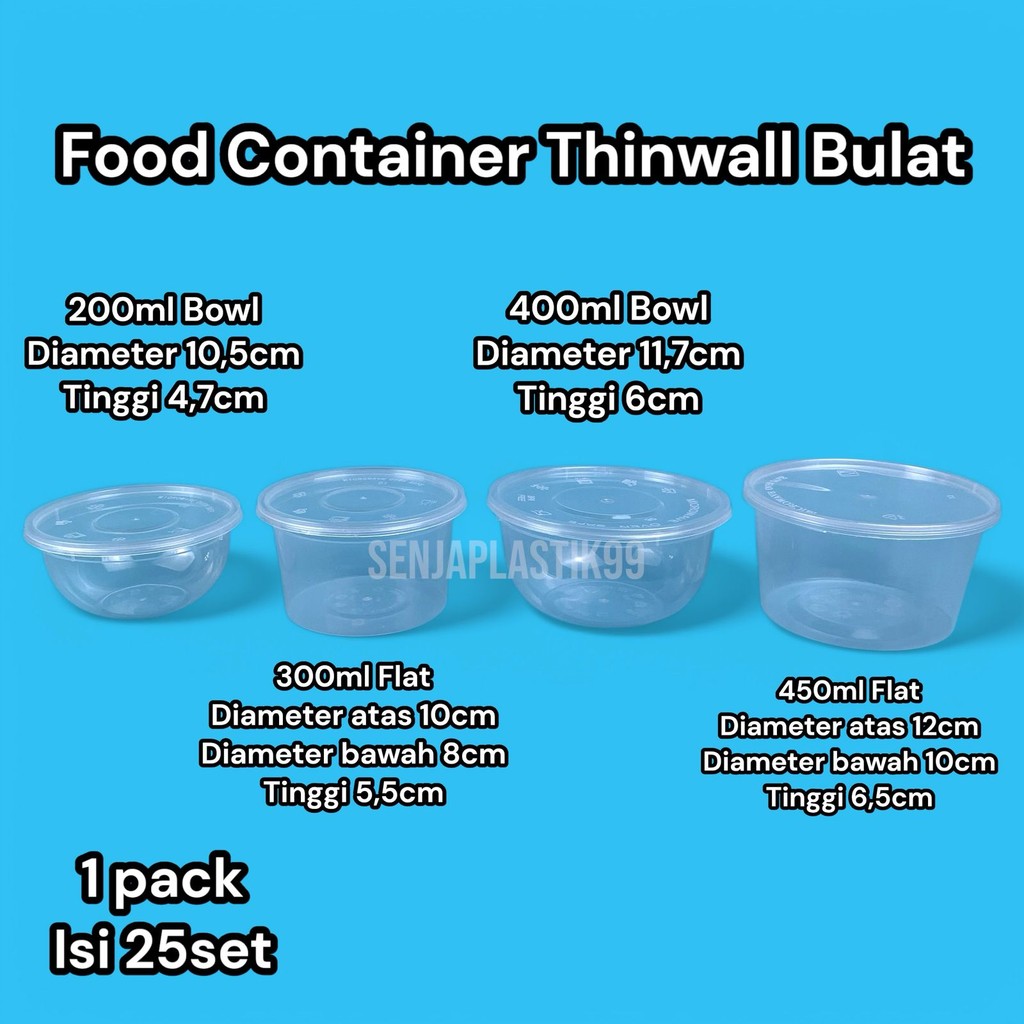 (ISI 25) THINWALL BULAT 200ML 300ML 400ML 450ML / MANGKOK PLASTIK BOWL 200 ML TAHAN PANAS OTIPACK