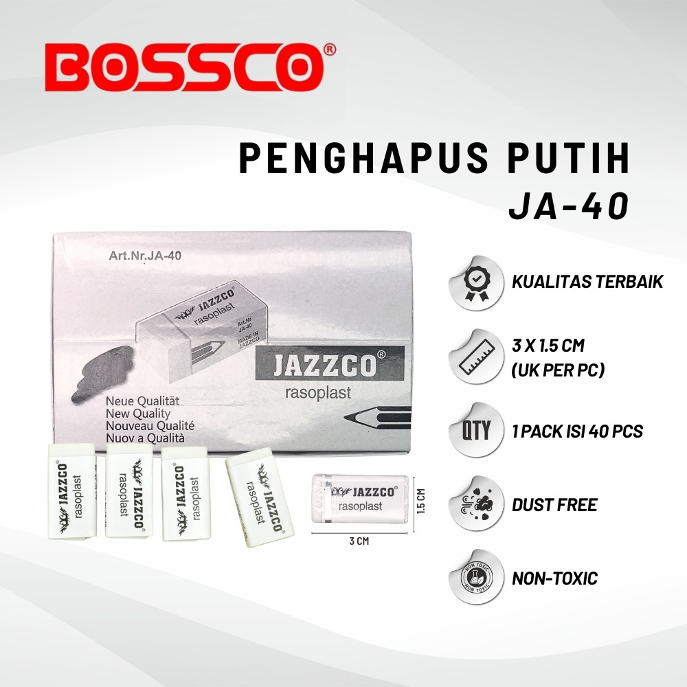 

1 box Eraser Penghapus Jazzco Putih Kecil JA-40 (40 Pcs)
