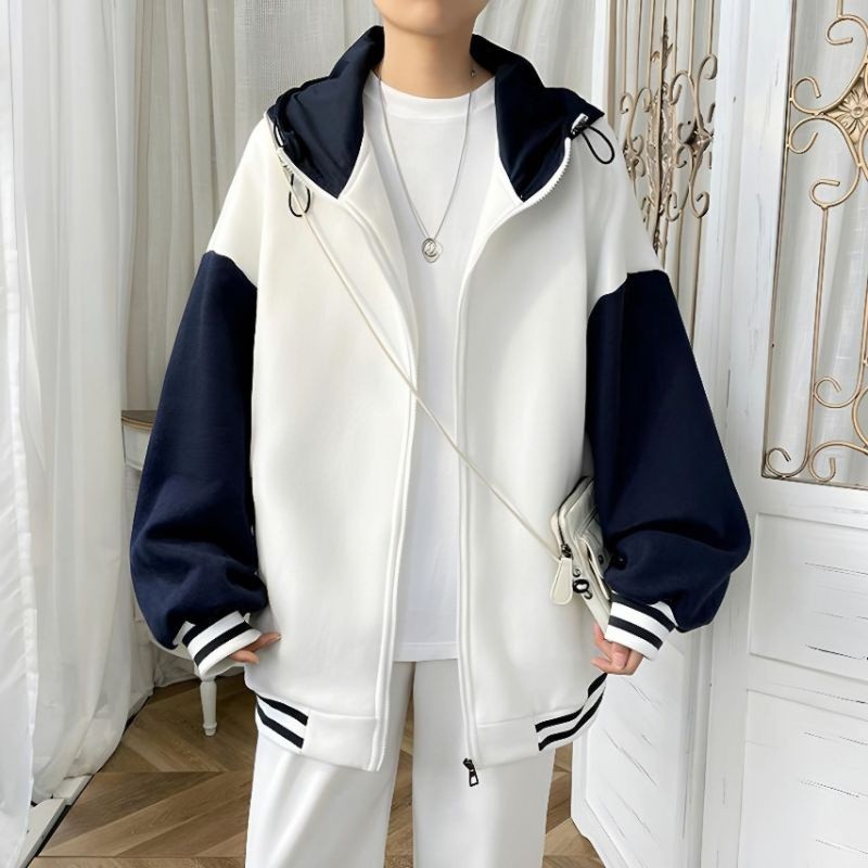 Kuwede Zip Hoodie Big Size ( S - 6XL ) Jaket Varsity Mix Kombinasi Two Tone POLOS BASIC Korean Style