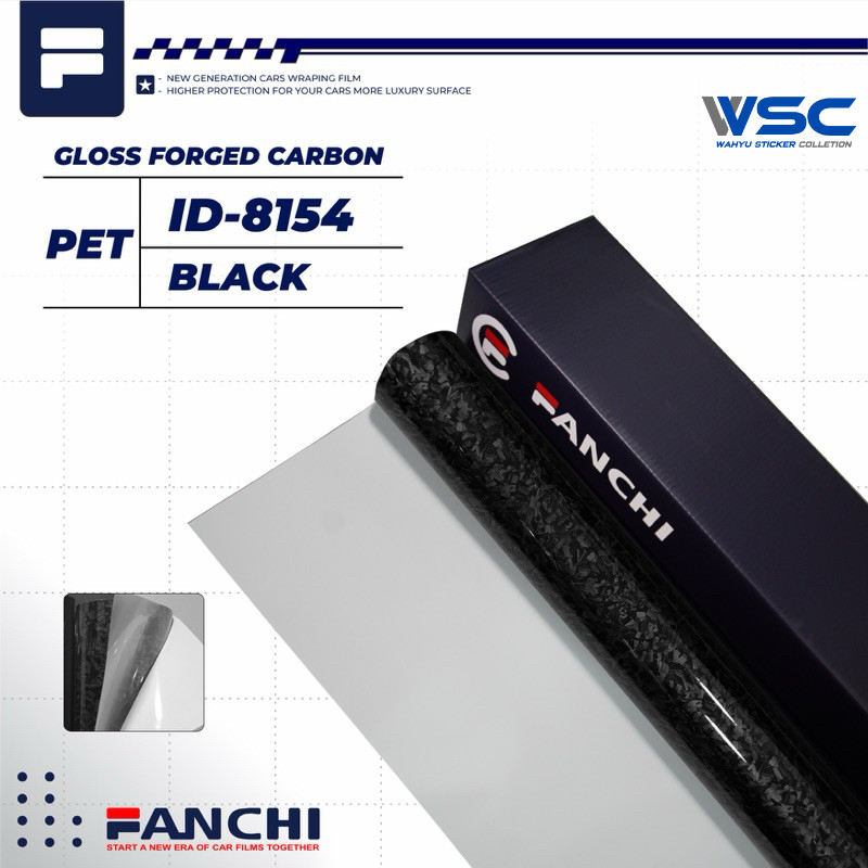 Stiker Carbon Forged Hitam Black PET Glossy Doff Skotlet Karbon Wrapping Premium Motor Mobil 50CM