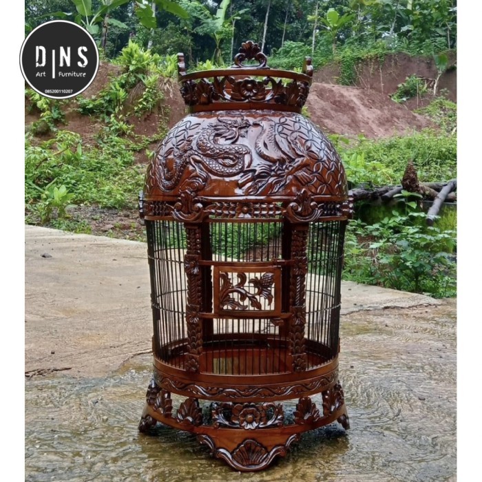 Sangkar Perkutut Ukir Naga Kayu Jati