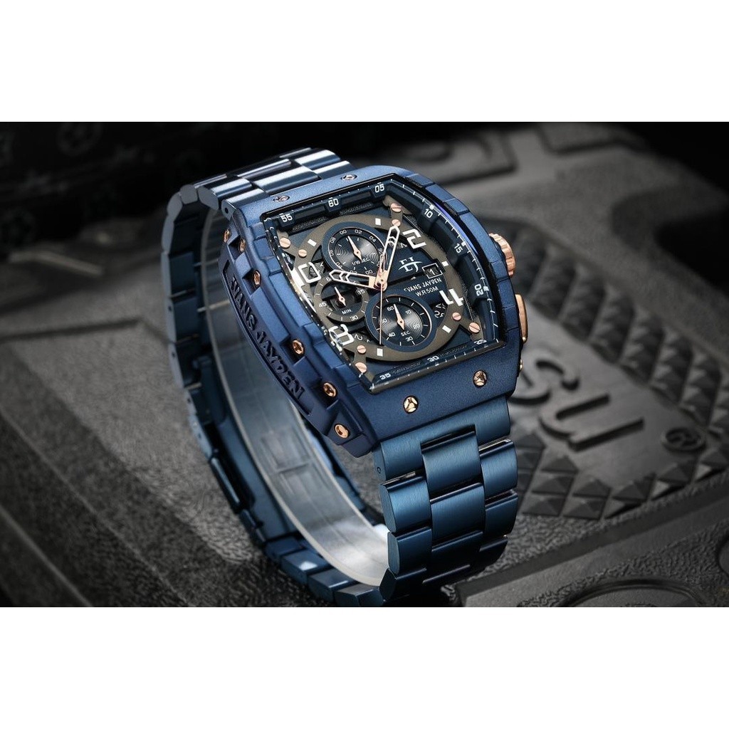 Evans Jayden Jam Tangan Pria 9554-2 Rantai Stainless Kaca Sapphire Chronograph Water Resistant 5ATM