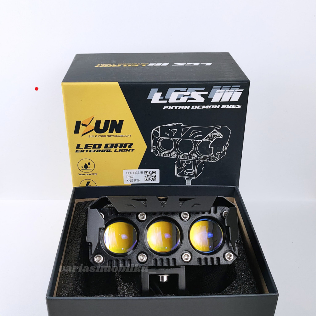 ISUN LED BAR LGS 3 PRO-SERIES Lampu Tembak SQL 3 Mata HD-Blue Lens dengan Kipas dan Demon Eyes RB5