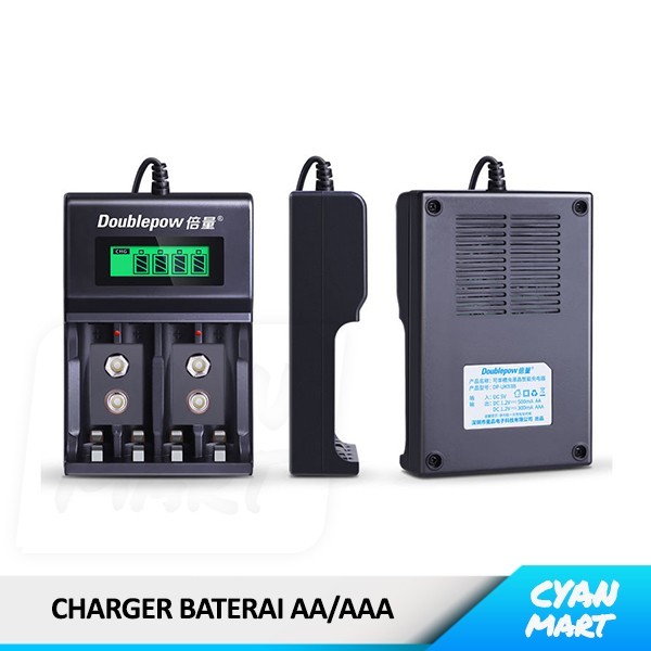 Charger Baterai AA-AAA Kotak 9V DoublePow Adaptor Rechargeable Battery - DP-UK95 - HITAM