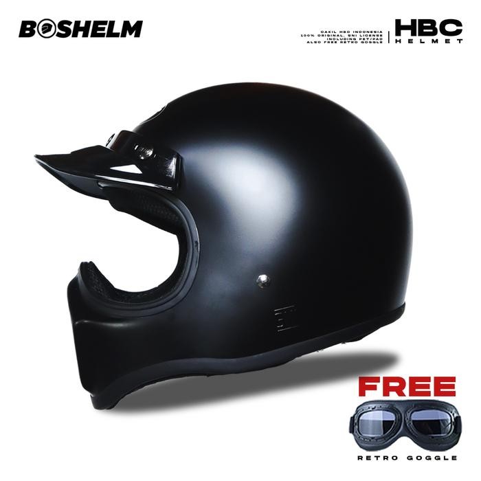 Terlaris -Helm Cakil HBC PET HITAM Helm Retro Full Face SNI - ARMY GLOSSY
