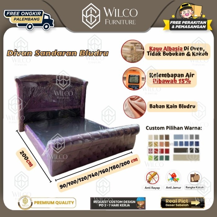 Custom Divan Sandaran Bludru Ungu | Divan Sandaran Bludru Kancing | Custom Divan Palembang - 100x200