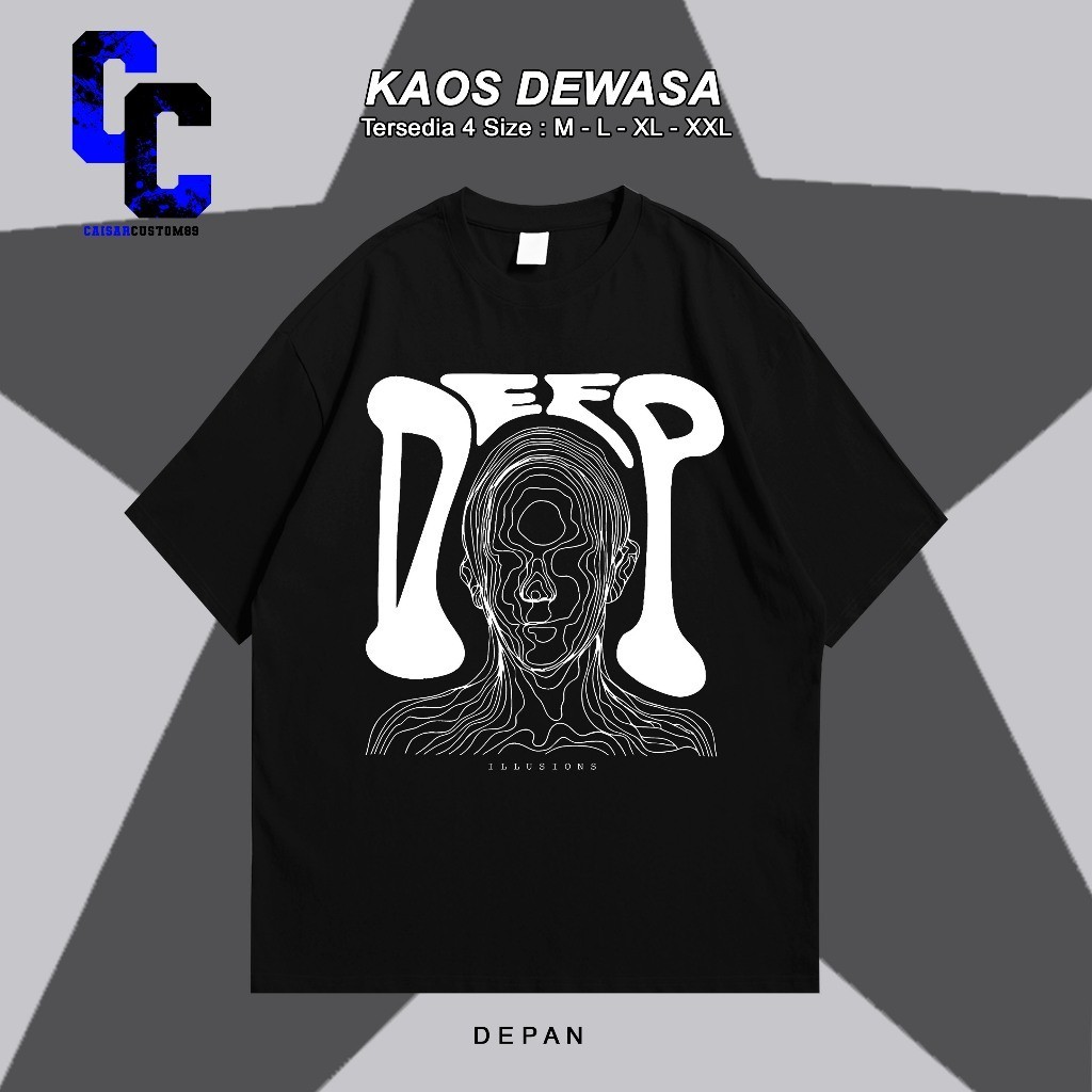 Boxy Fit DEEP Kaos Oversized Tshirt Deep Illusions Black Pria Wanita Cotton 20s 200gsm kaos kekinian