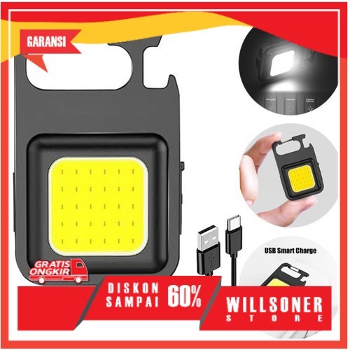 Senter Mini LED COB Gantungan Kunci Besi Lampu Kecil Keychain Camping Alumunium Cas USB Type-C