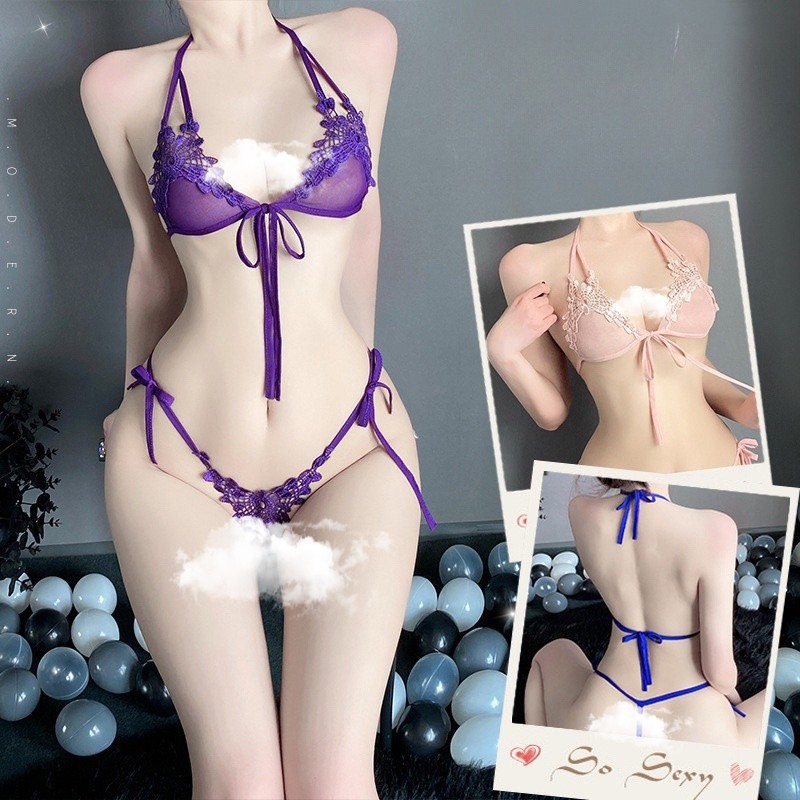 Lingerie Wanita Sexy Open Bra G String Big Size Bikini Malam Renda Set B09