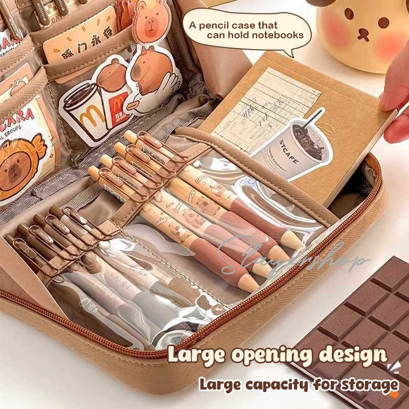 

Promo (25pcs freebies)Large Capacity Kawaii Capybara Multi Layered Stationery Bag Cartoon Cute