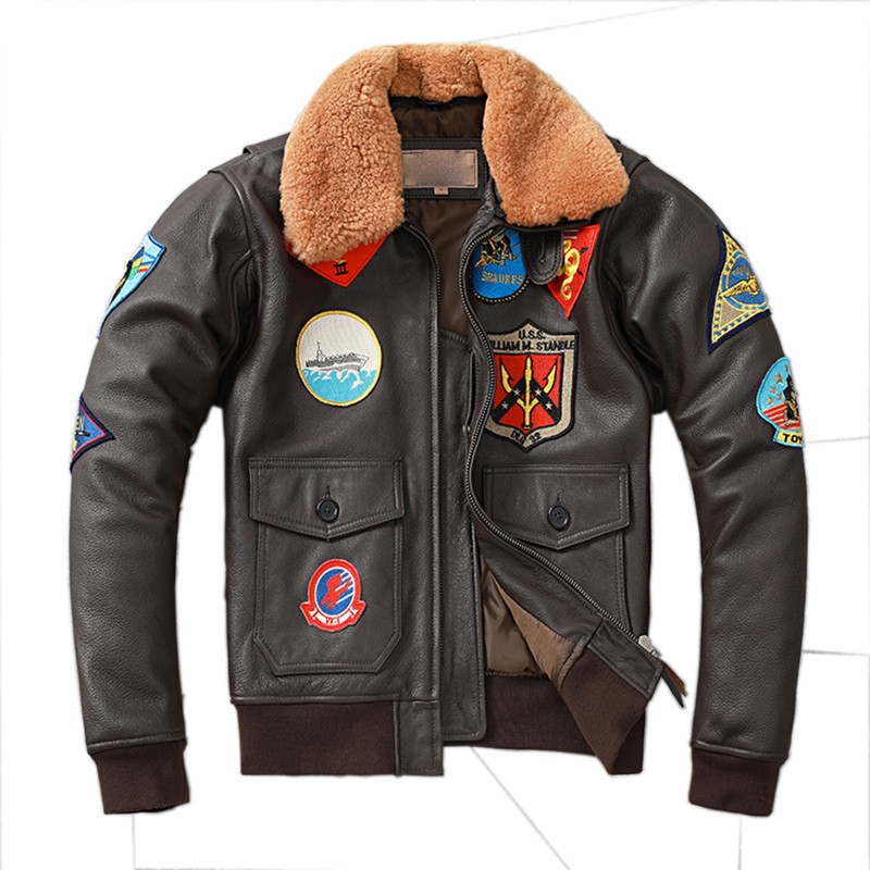 Embroidery Aviator Bomber G1 Flight Jacket Cowhide Leather Coat Men Air Force Winter Clothing Aviati
