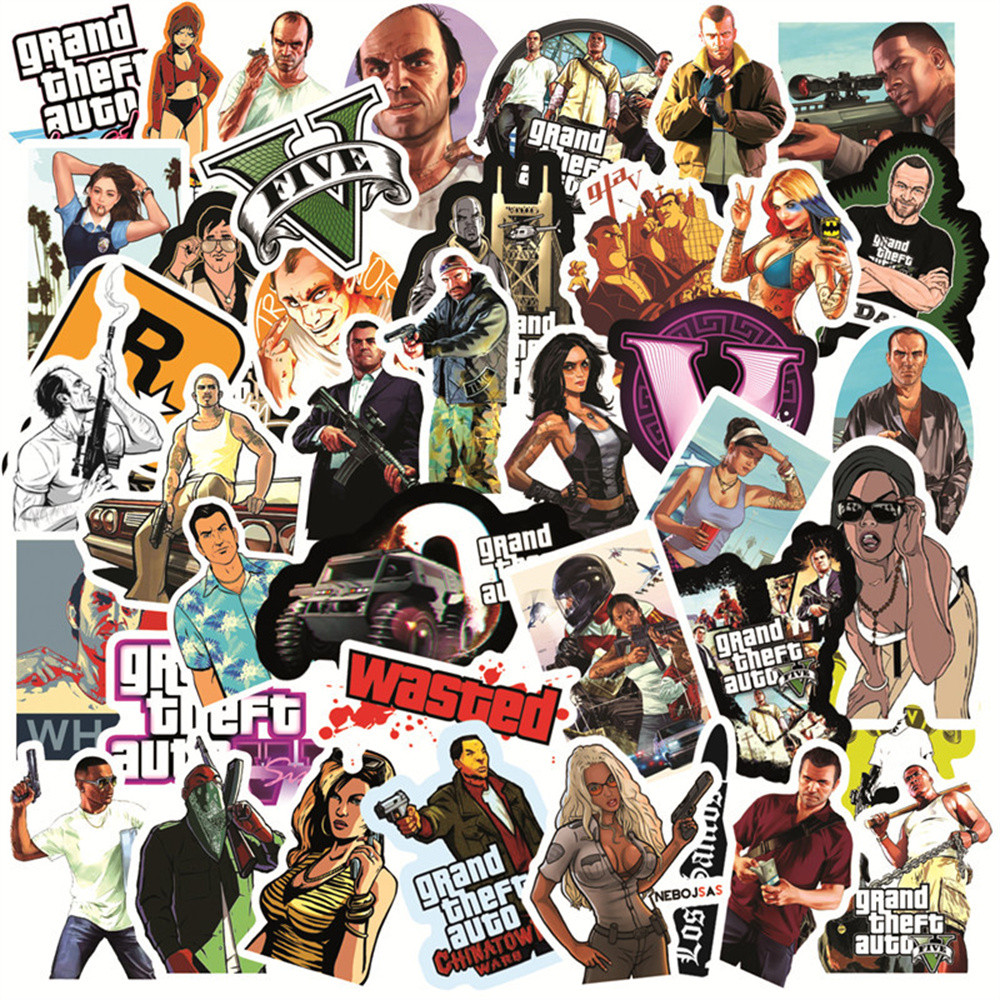 

10/30/50PCS Gta Game Cartoon Graffiti Waterproof Sticker Suitcase Notebook Helmet Refrigerator WaterCupSkateboardHelmetWholesale