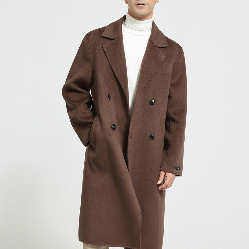 Jaket Long Coat Pria Korea Fleece Brown Stylish / Blazer Long Coat Pria Korea Style Musim Dingin