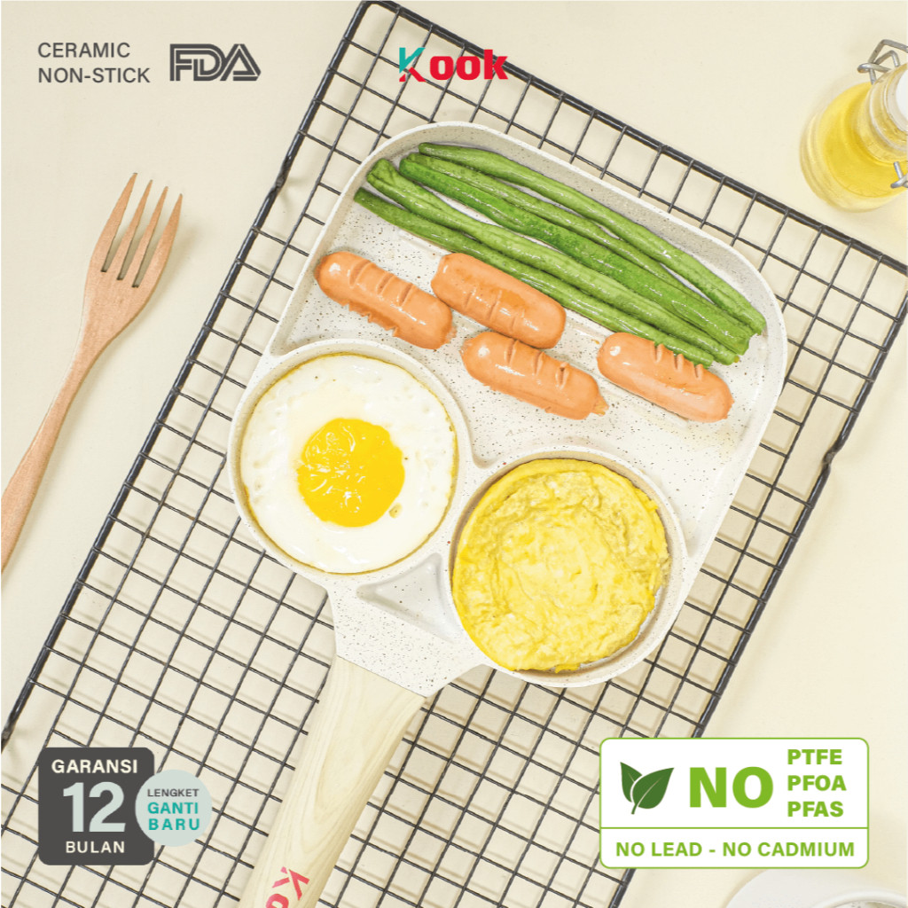 SHAFFSHOP KOOK Brunch Pan - Alat Masak Panci Wajan Sarapan Anti Lengket Telur Cetak Sosis Sayur Panc