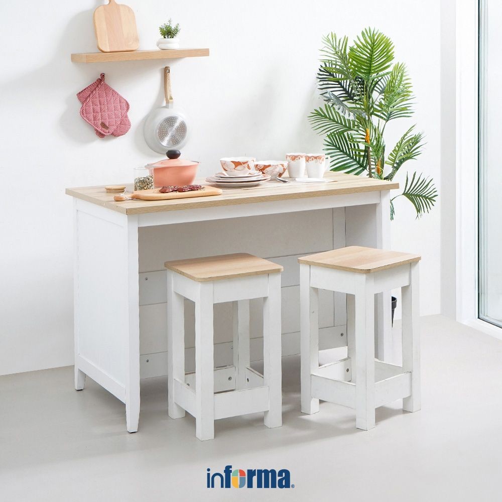 Informa Gania Set Meja Dapur Dengan 2 Bangku - Putih Kitchen Working Table Furniture Dapur Dining Ta