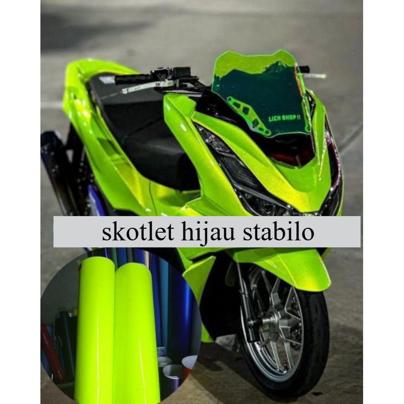 Stiker skotlet hijau stabilo muda glossy scotlite motor hijau stabilo sticker hijau muda