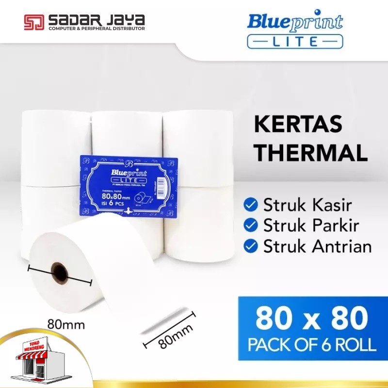 

Blueprint Lite Promo isi 6 Paper Thermal 80×80 mm Kertas Thermal 80mm Struk Nota Tiket Karcis Parkir